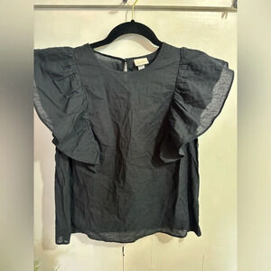 A New Day Wrinkled Black Frilly Sleeved Top